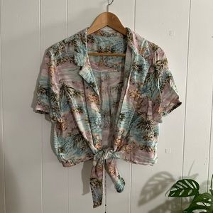 American Eagle crop Hawaiian shirt tie waist